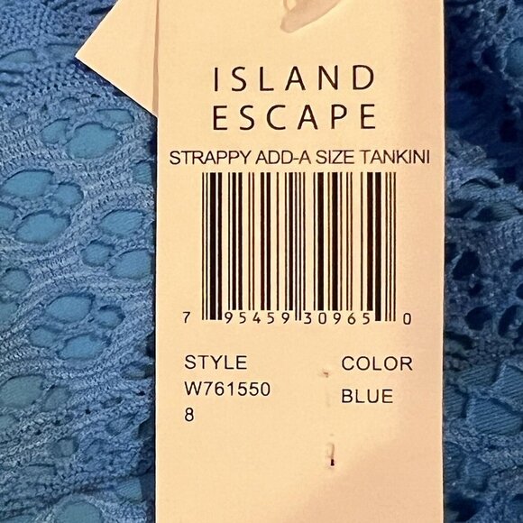 NWT Island Escape Tankini Swim Top Size 8 Strappy Add a Size Bust Enhancer Blue - Picture 7 of 10